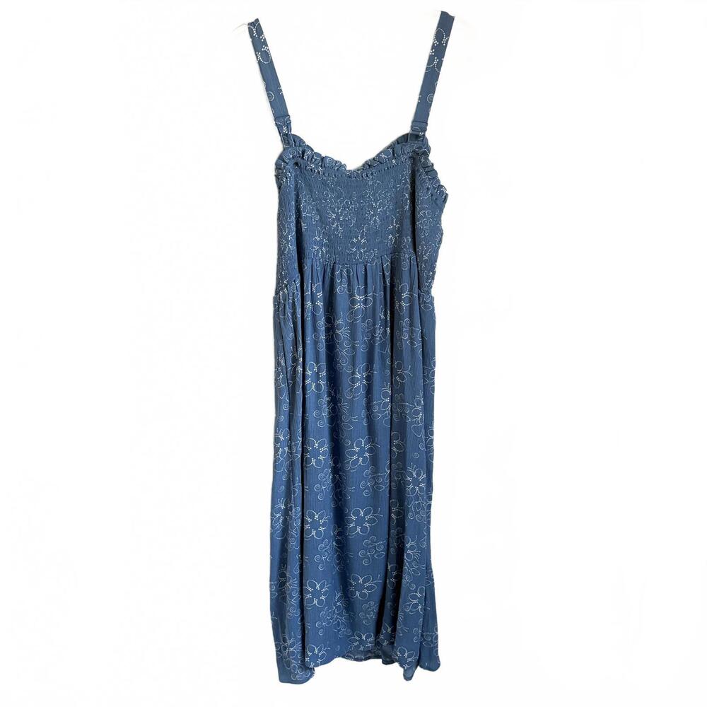 Market & Spruce | NWT Dusty Blue White Floral Strappy Midi Dress Ruched Top XXL - Picture 7 of 9